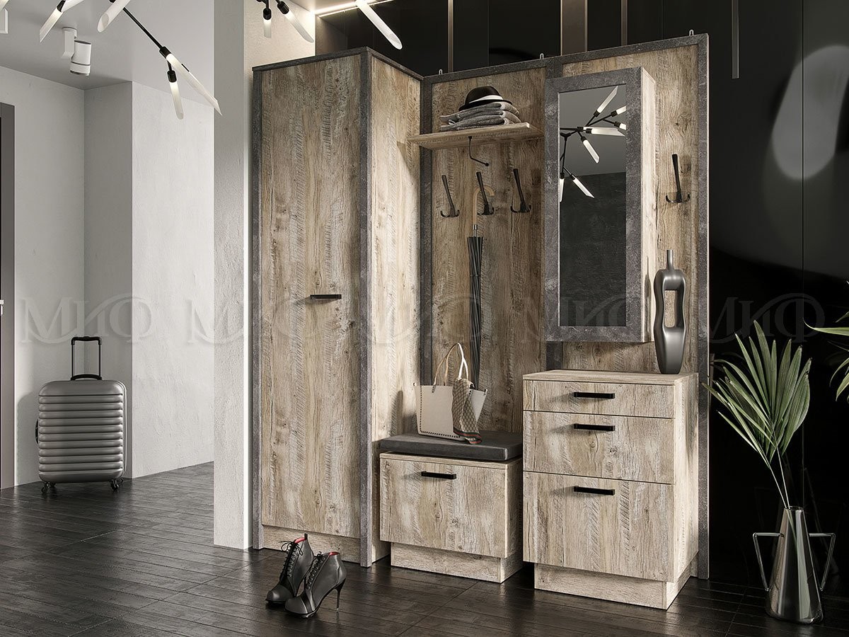 Прихожая Амалия (Ш-1750 × В-2016 × Г-490 мм) Дуб Юкон/Бетон Темный