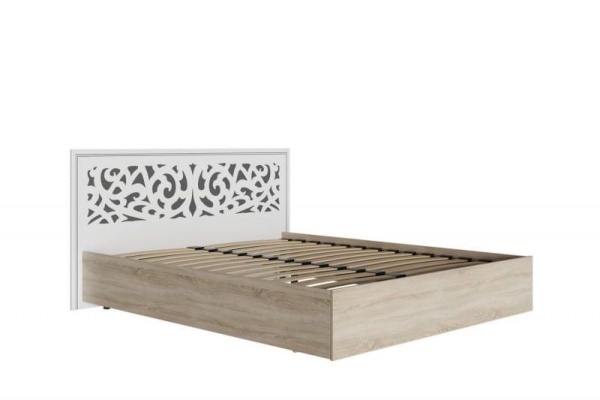 Кровать Мадлен с ортопедическим основанием МДФ/Дуб Сонома Светлый/Ясень Белый Эмаль (серебро)